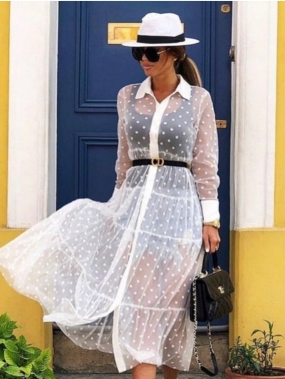 NWT Womens Spotted Design Lace Shirt Dress Cardigan White Sheer Long Sleeve L - Picture 3 of 16